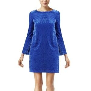Blue Velvet Womens Dress Bell Sleeve Key Hole